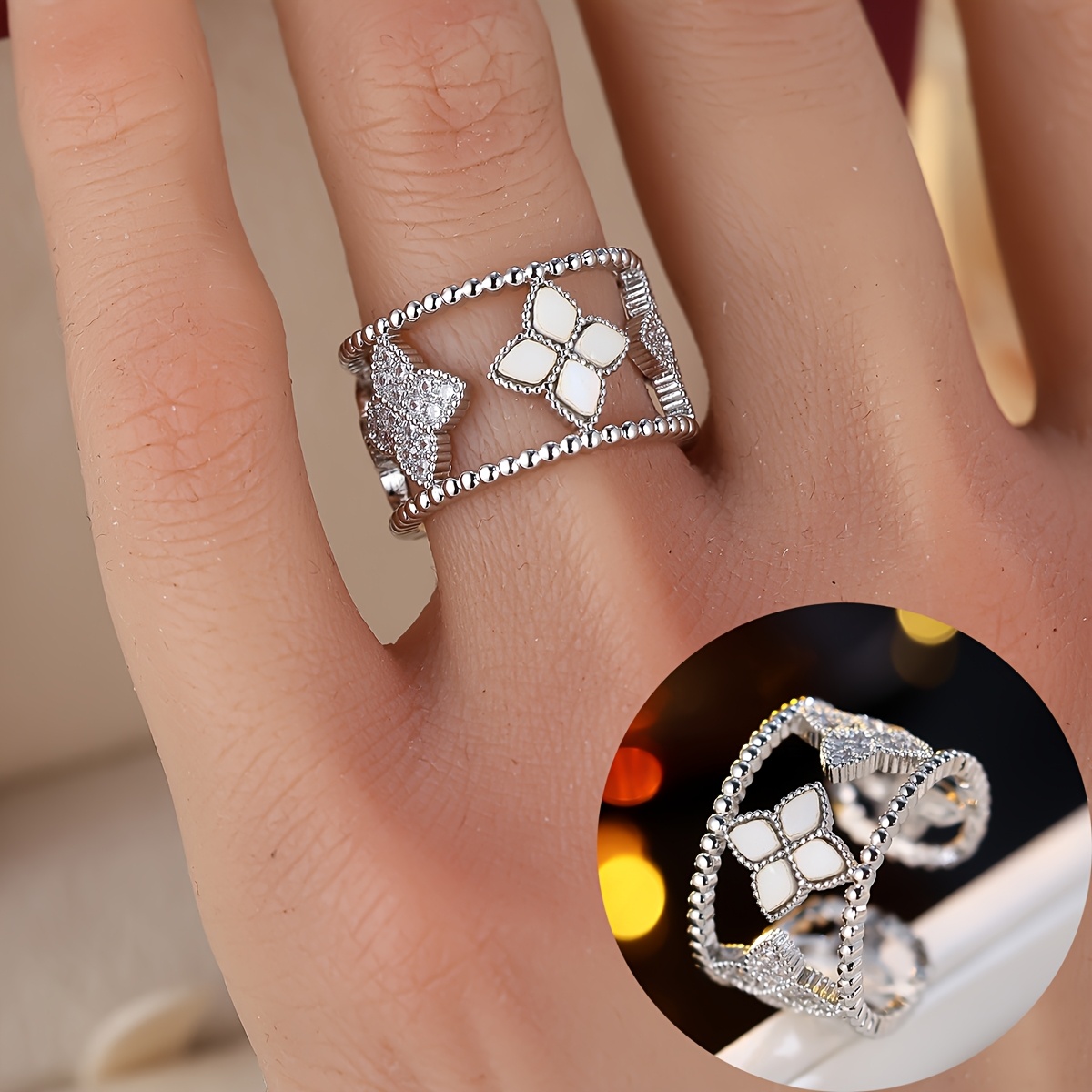 Classic Elegant Floral Shaped Hollow Double Ring for Women